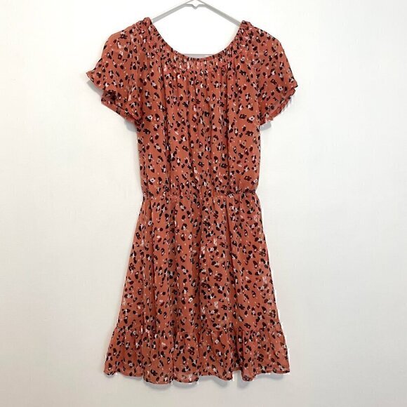 SIENNA SKY Rose Pink Navy ish Cheetah Leopard Animal On / Off the Shoulder Dress - Picture 12 of 15